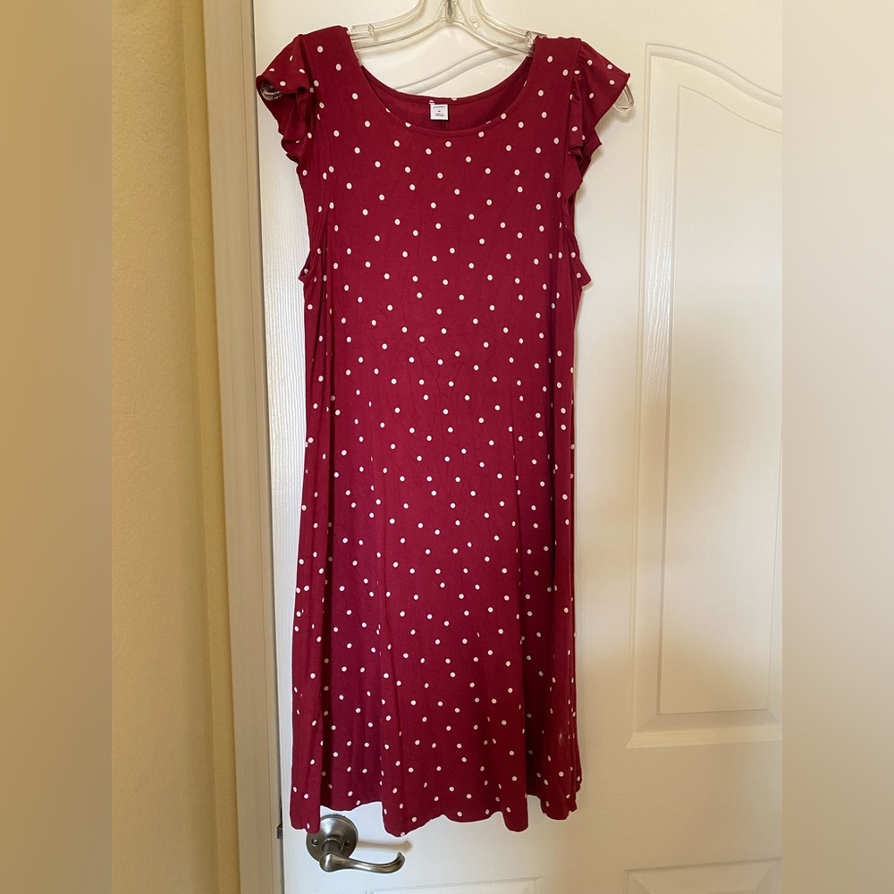 Old Navy Women’s Flutter Sleeve Swing Dress Red Polka Dots Medium M